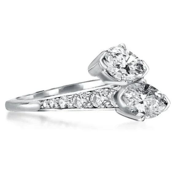 😍GORGEOUS 14K WHITE GOLD TWISTED DOUBLE MARQUIS TRENDY FASHION RING, K912 - Picture 5 of 13